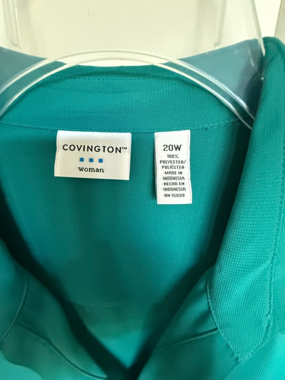 Covington NWT Women’s 20W 3/4 Notched Sleeve Teal Button-Front Blouse - Picture 3 of 12